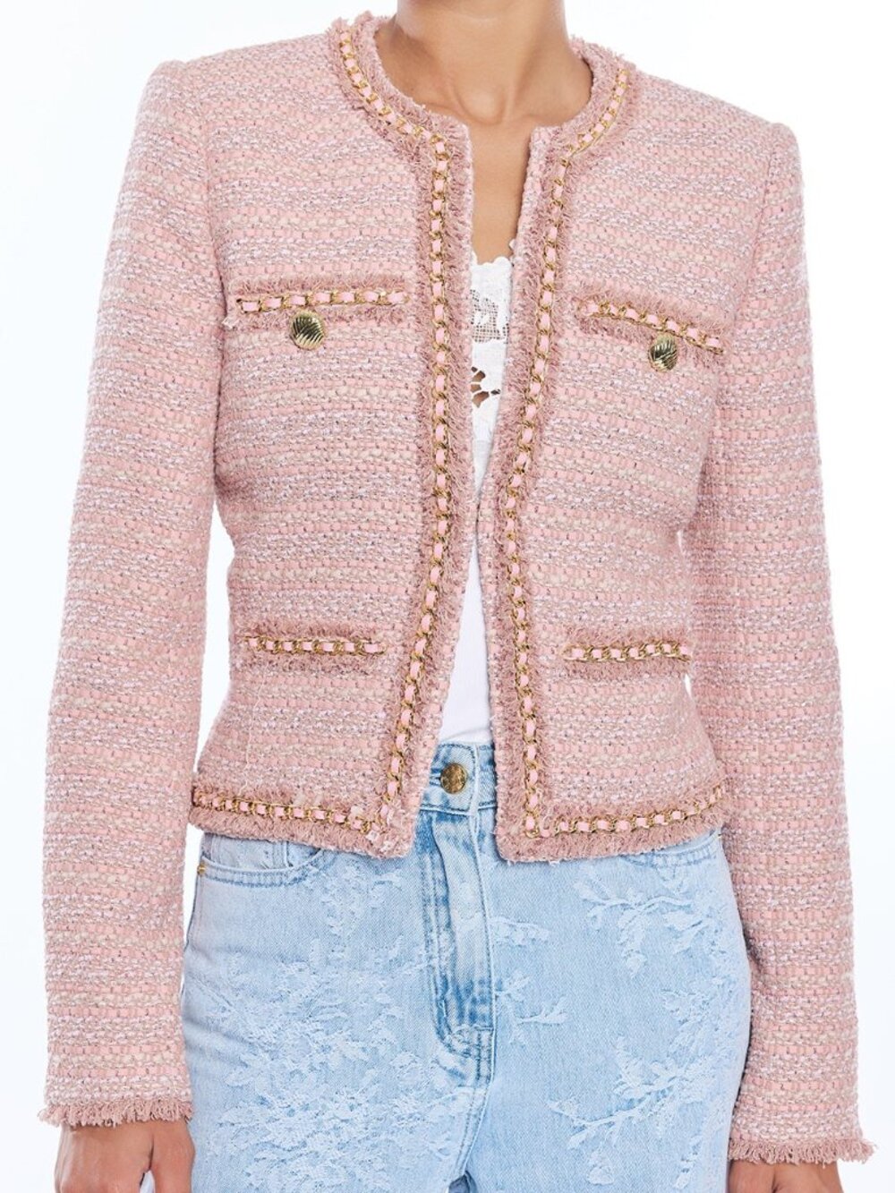NWT $435 Sz M GENERATION LOVE Pink Betsy Tweed Jacket Blazer